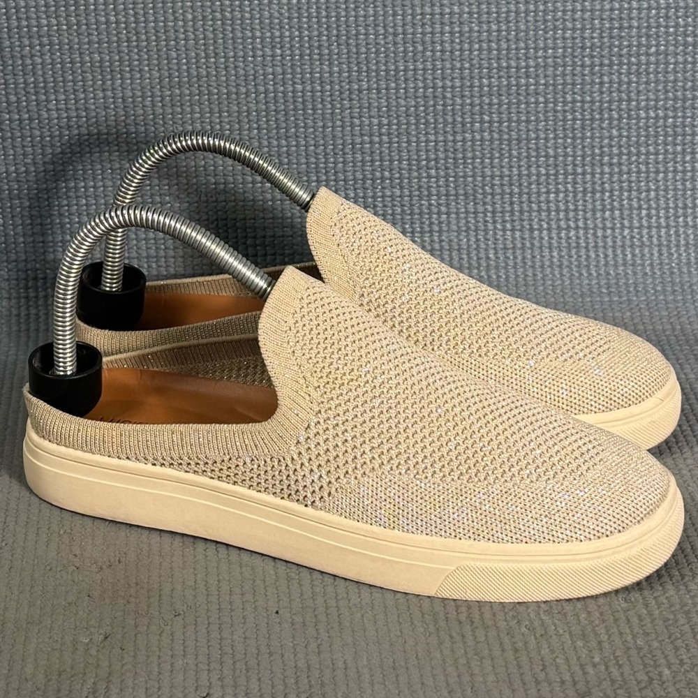 Lucky Brand Laeli Mules Beige Metallic Perforated Slip On Shoes Women’s Size 7.5